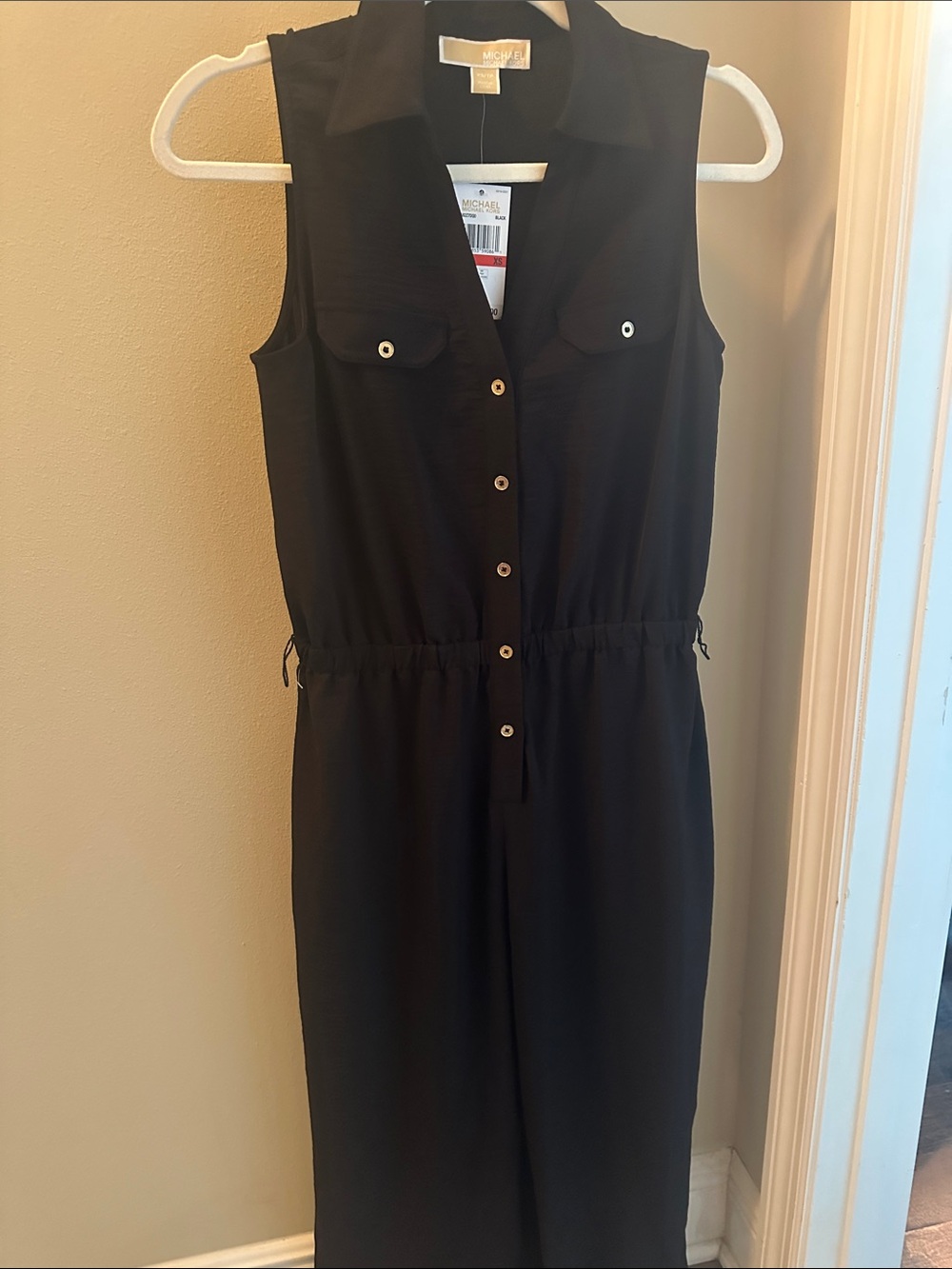 Michael Kors Black Sleeveless Button-Front Jumpsuit Dress